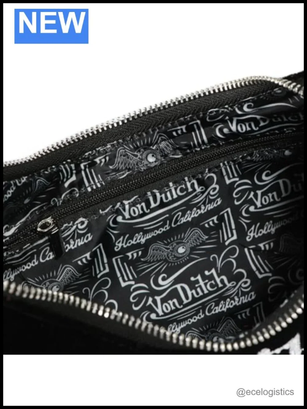 Von Dutch Velvet Shoulder Bag Rhinestone Logo Baguette Purse